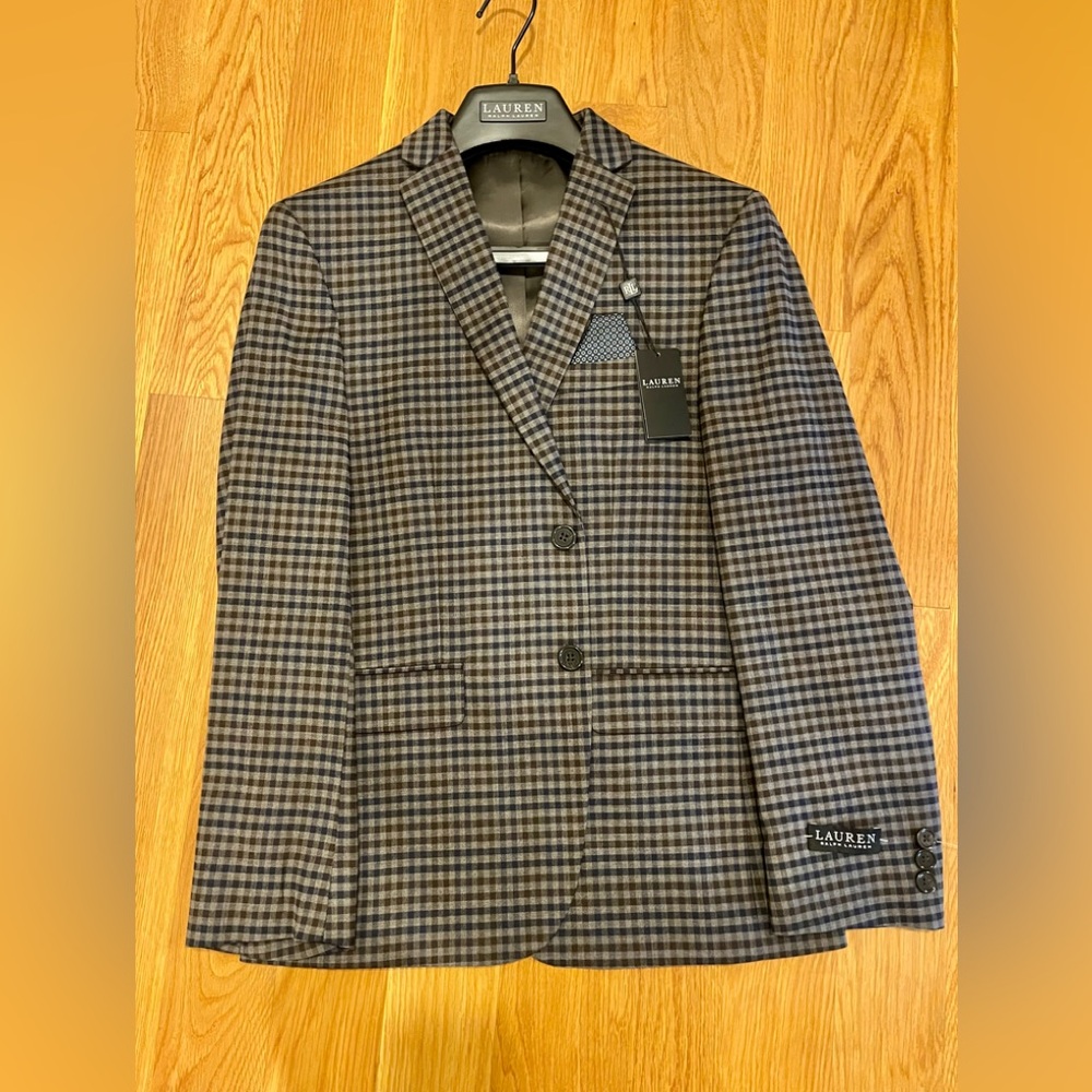 Lauren by Ralph Lauren Gray, Navy and Brown Checkered Blazer